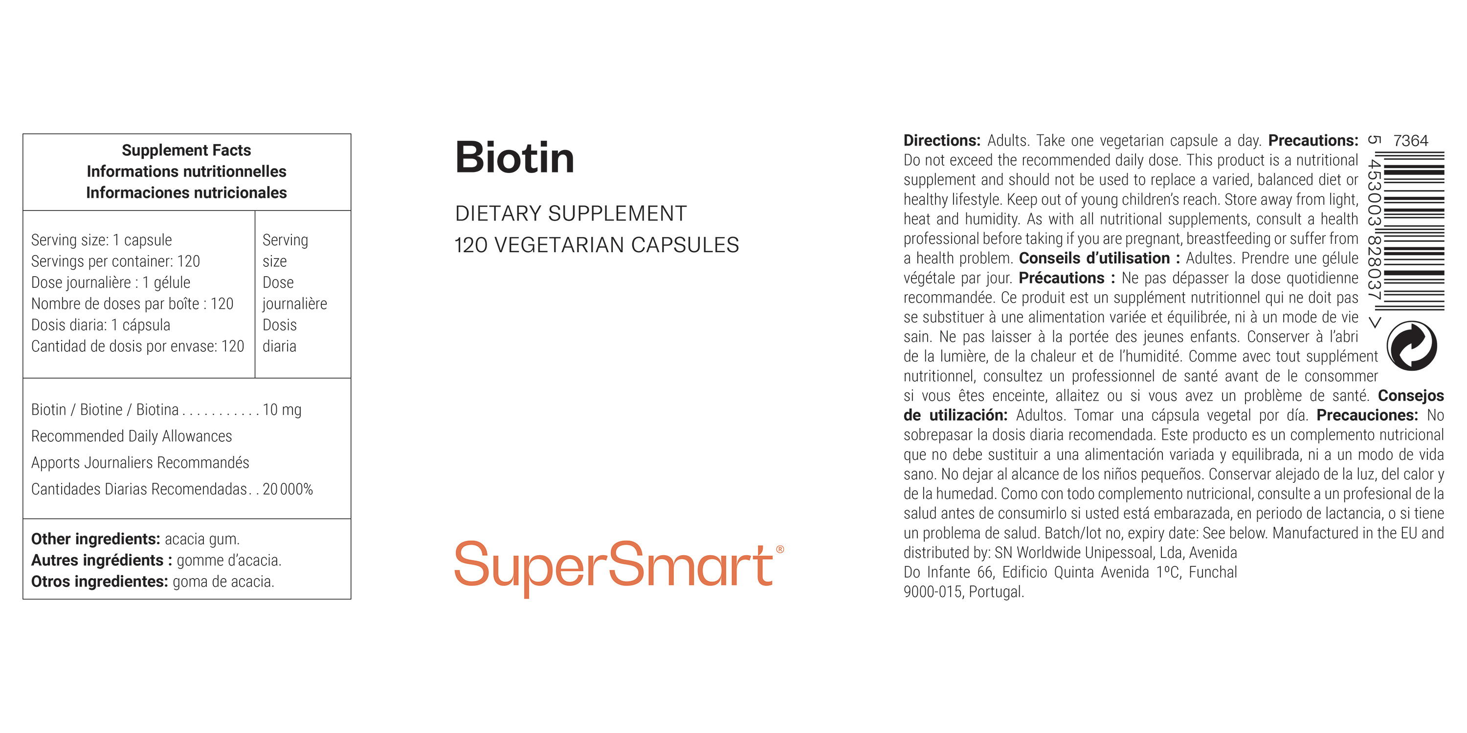 Pot de complément alimentaire de biotine ou vitamine B8