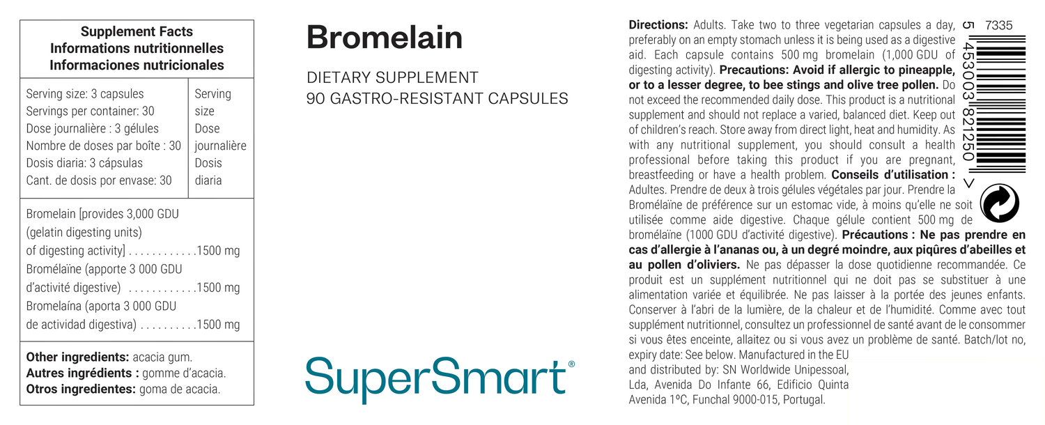 Complemento alimenticio bromelaína, enzima de la piña