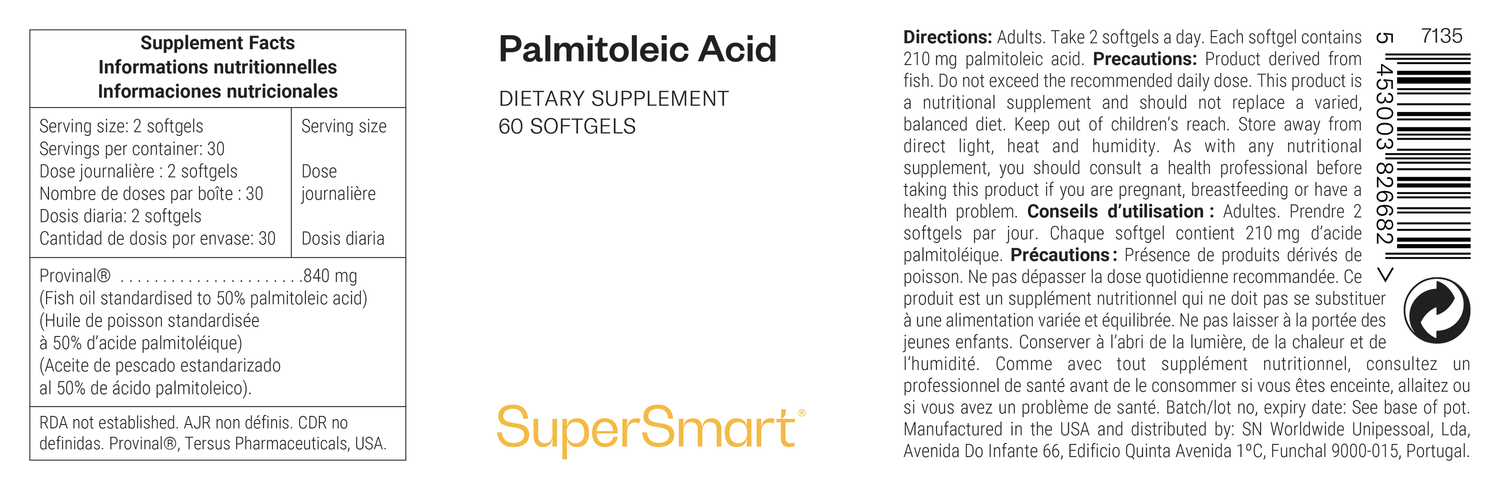 Complemento alimenticio de ácido palmitoleico 