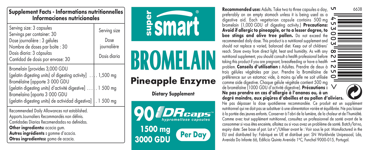 Bromelain 500 mg/1000 GDU Gastrointestinal Trânsito intestinal
