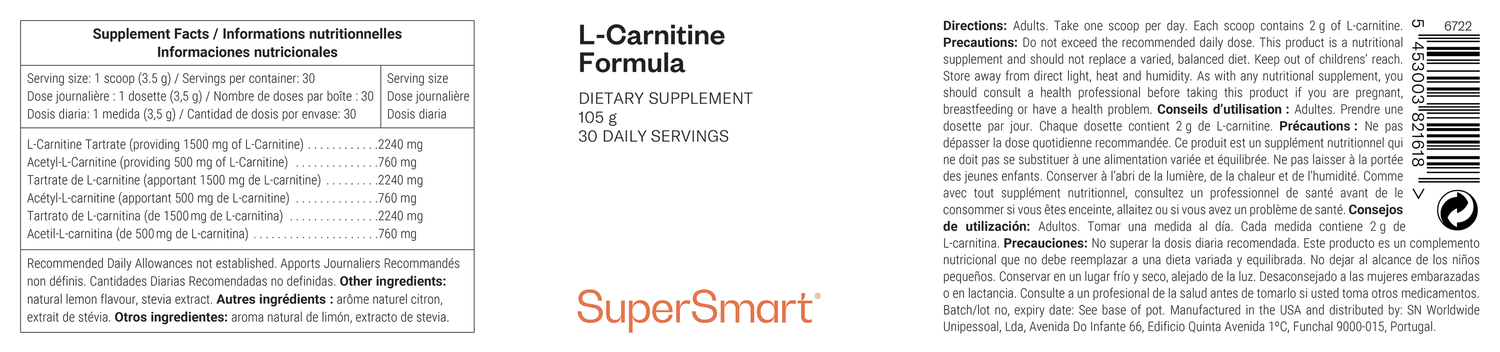 L-Carnitina Fórmula suplemento alimentar, duas formas melhoradas de carnitina