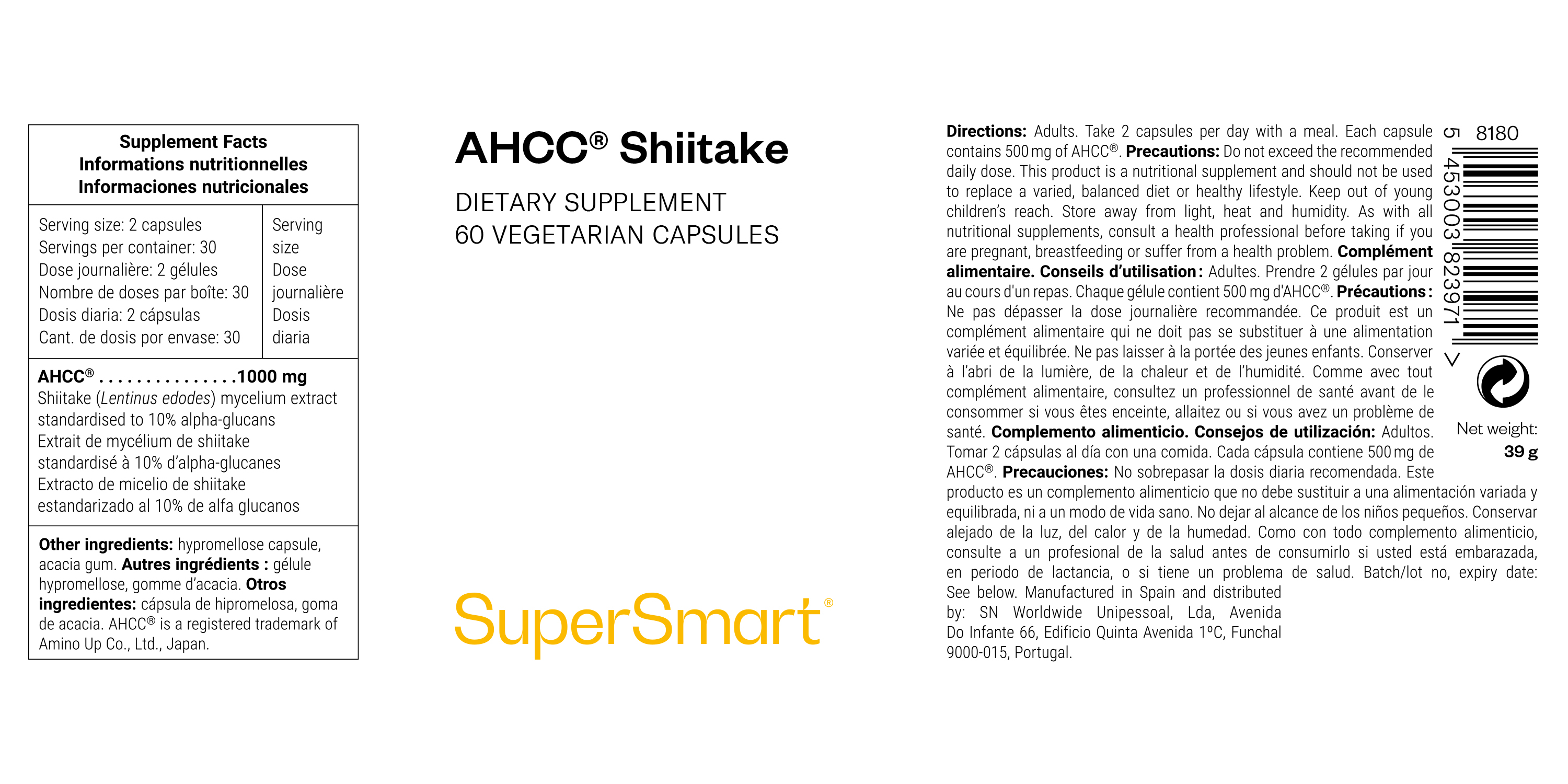 Suplemento alimentar AHCC© feito de cogumelos shiitake