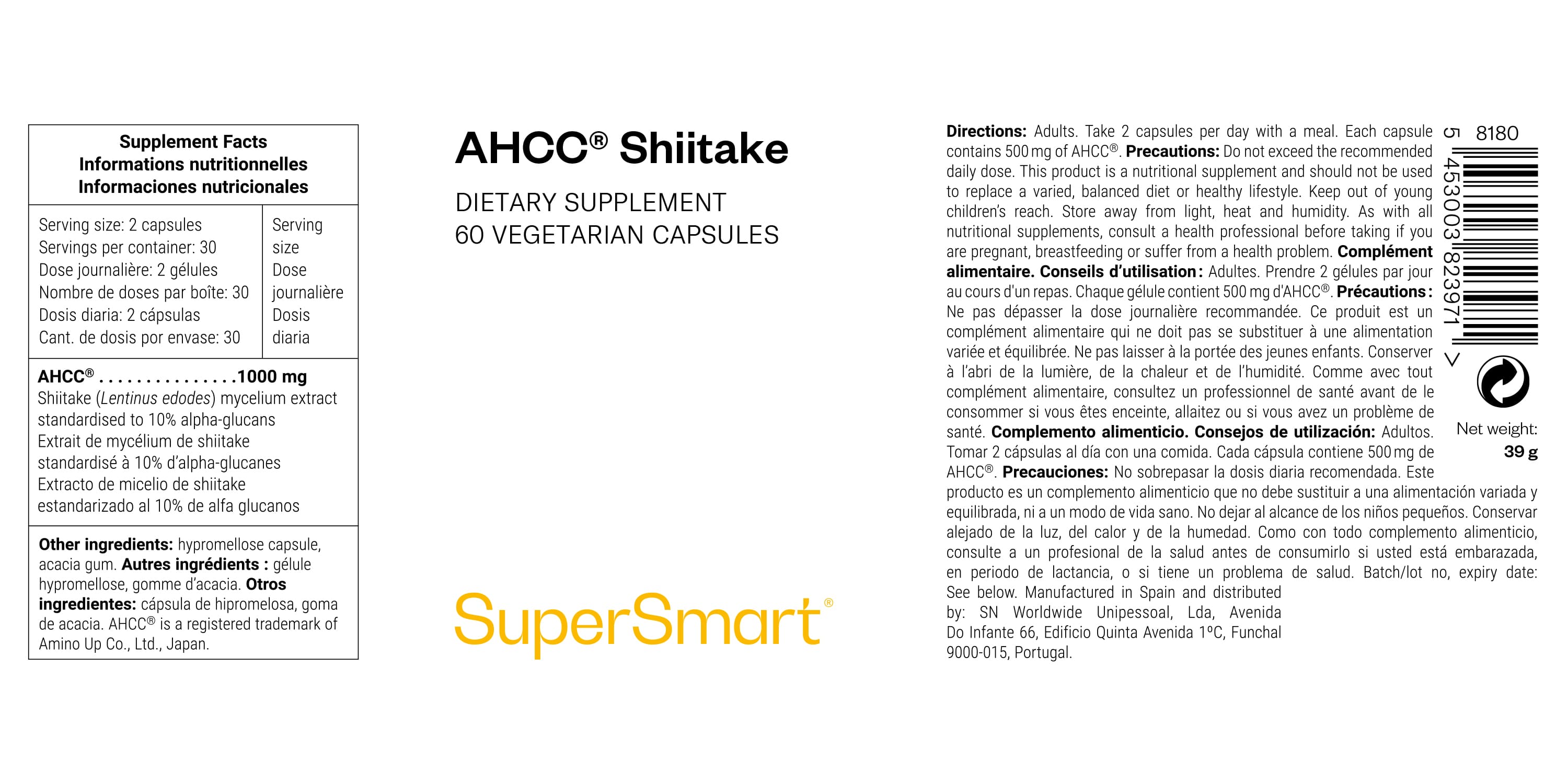 Complément alimentaire d'AHCC© composé de champignons shiitake