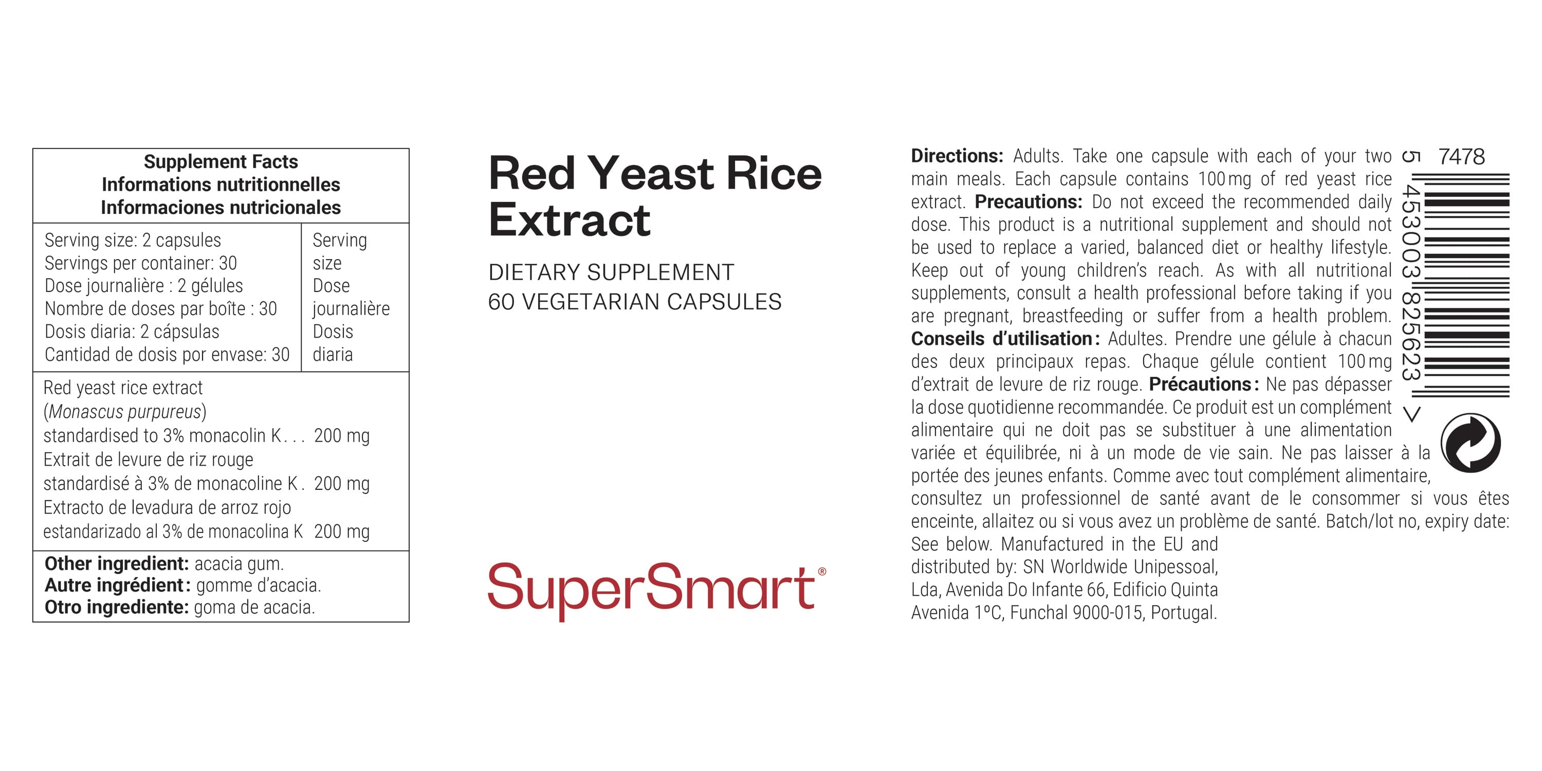 Complemento de Extracto de levadura de arroz rojo