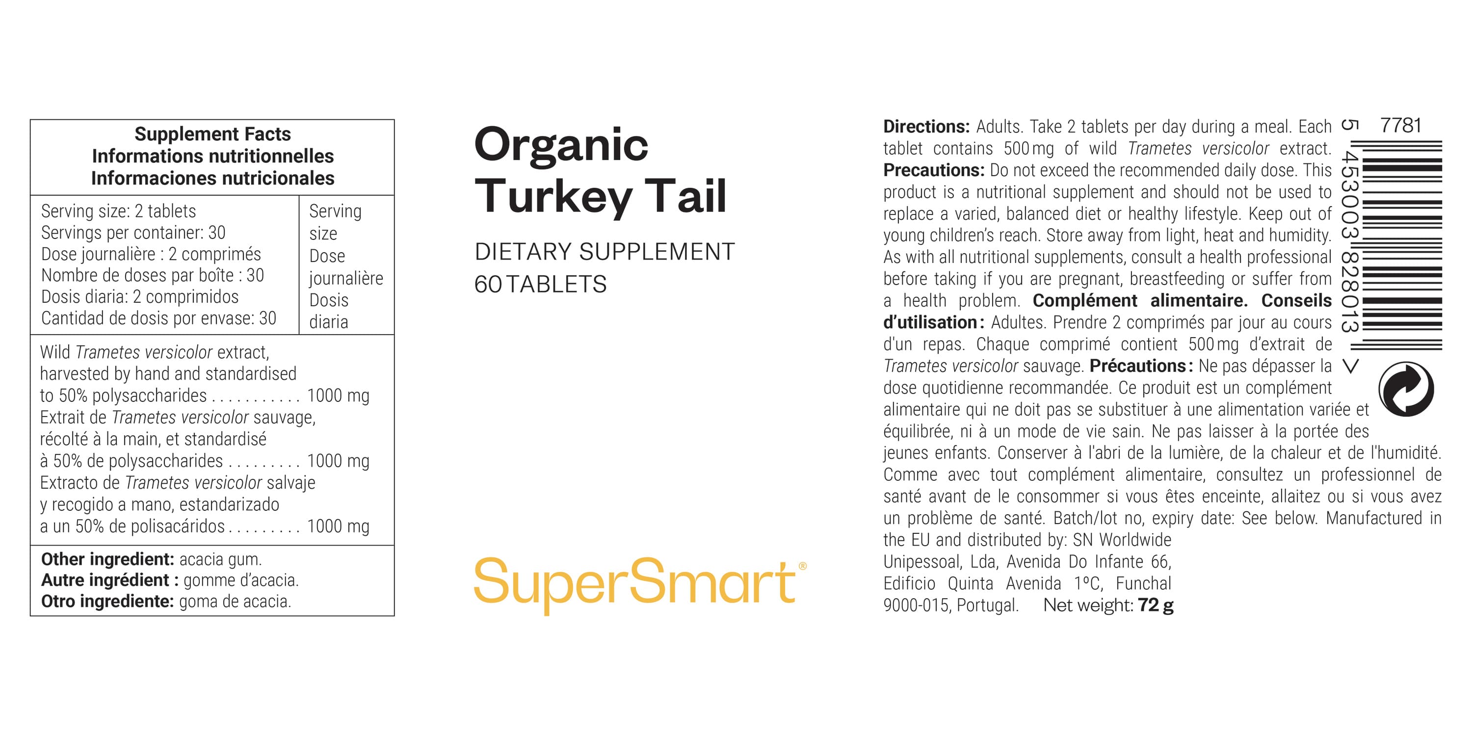 Frasco de suplemento alimentar de cogumelo Turkey Tail