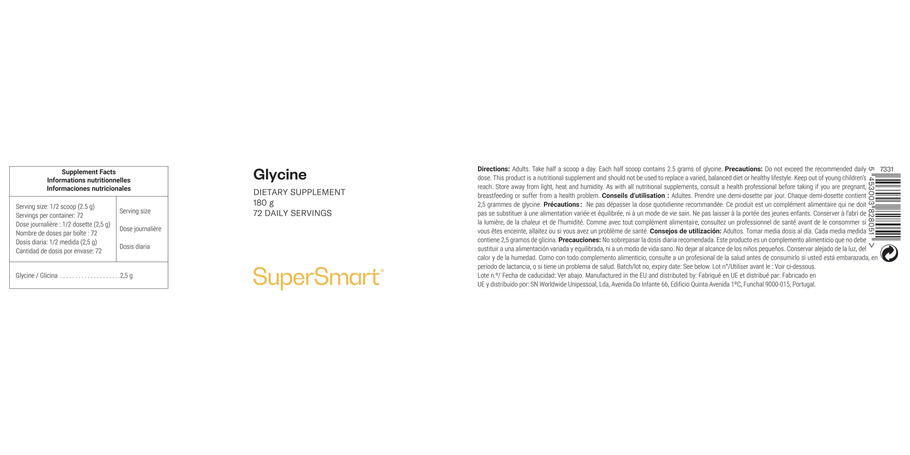 Suplemento alimentar de aminoácido glicina