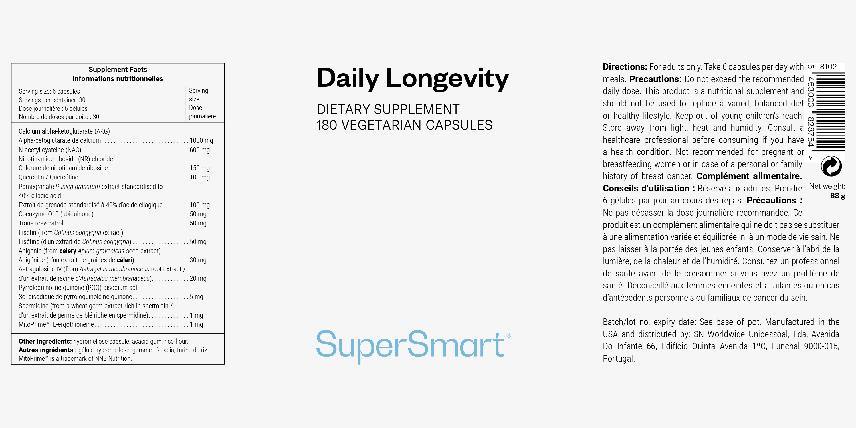 Integratore alimentare anti-invecchiamento per la longevità
