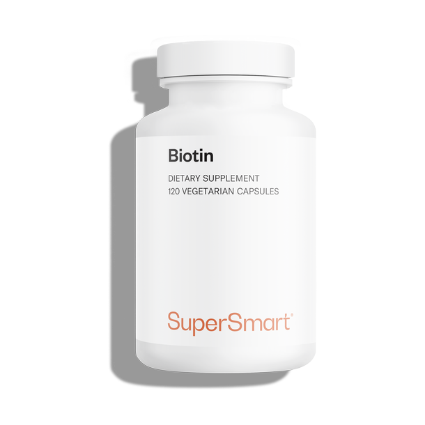 Bote de complemento alimenticio de biotina o vitamina B7 (también llamada vitamina B8 o vitamina H)